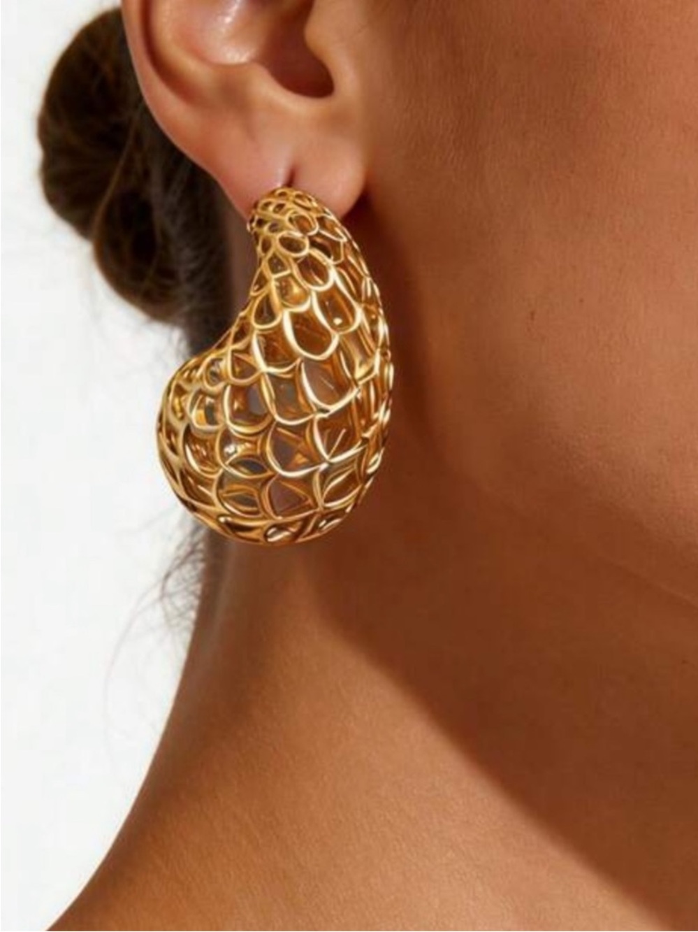 Anthropologie Openwork Sculptural Hoop Earrings — Gold